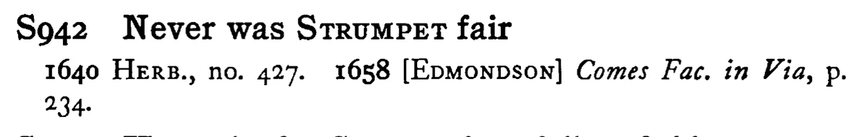 Never was STRUMPET fair - a scanned entry from Tilley's 1950 Dictionary of Proverbs.