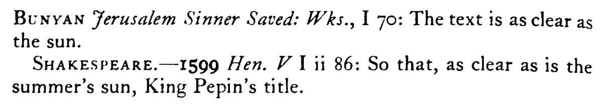 As clear as the SUN - a scanned entry from Tilley's 1950 Dictionary of Proverbs. (continuation)