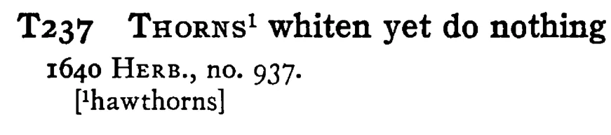 THORNS¹ whiten yet do nothing - a scanned entry from Tilley's 1950 Dictionary of Proverbs.