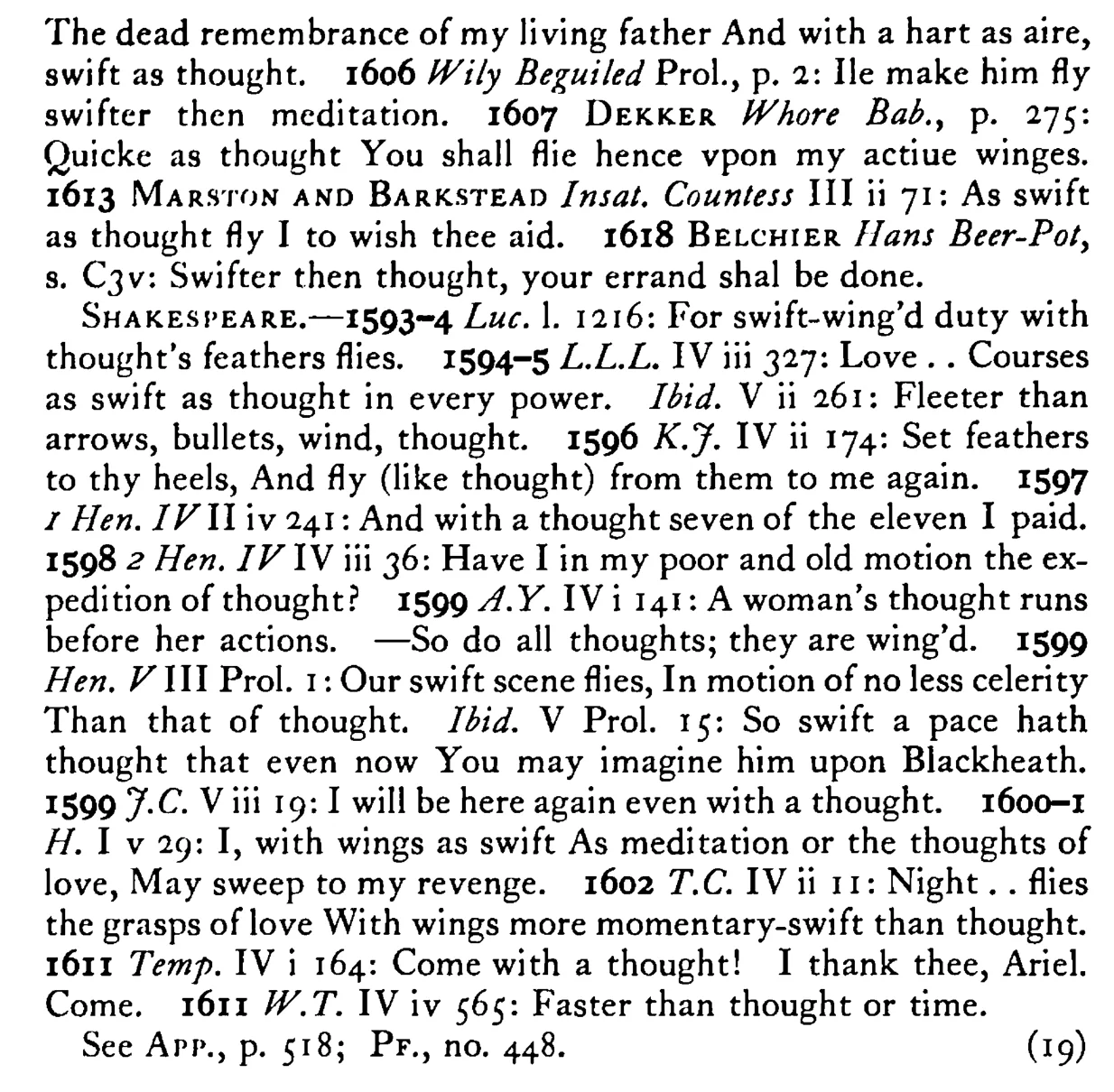 As swift as THOUGHT - a scanned entry from Tilley's 1950 Dictionary of Proverbs. (continuation)