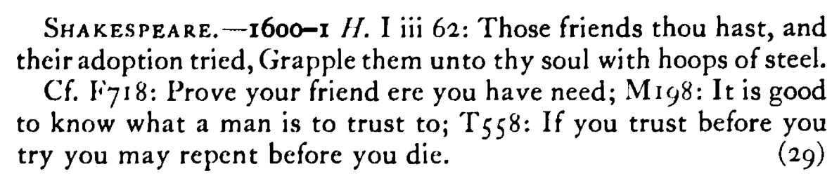 TRY (Try your friend) before you trust - a scanned entry from Tilley's 1950 Dictionary of Proverbs. (continuation)