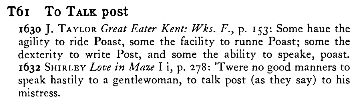 To TALK post - a scanned entry from Tilley's 1950 Dictionary of Proverbs.