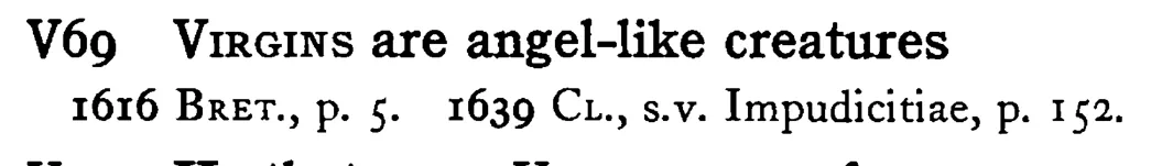 VIRGINS are angel-like creatures - a scanned entry from Tilley's 1950 Dictionary of Proverbs.