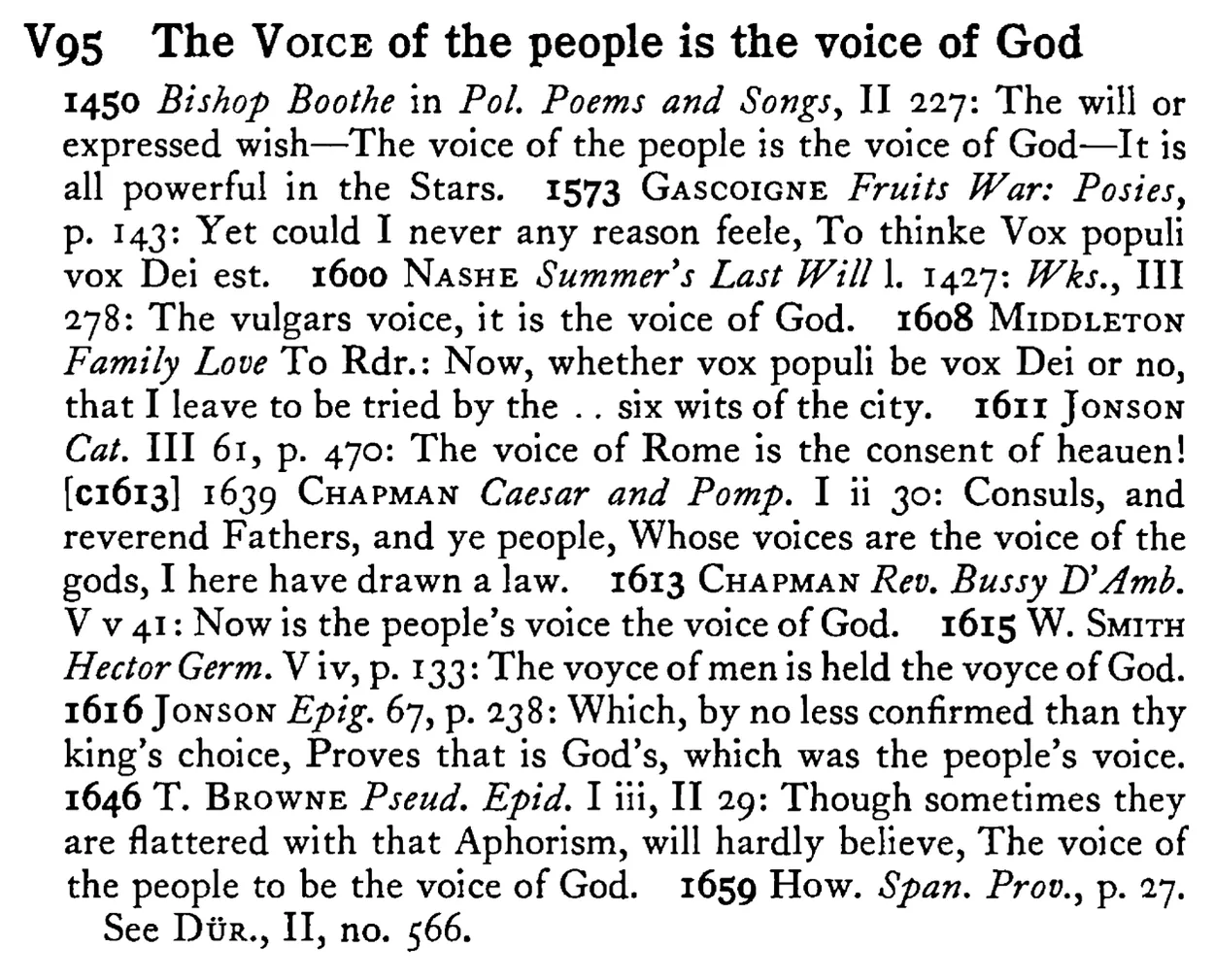 The VOICE of the people is the voice of God - a scanned entry from Tilley's 1950 Dictionary of Proverbs.