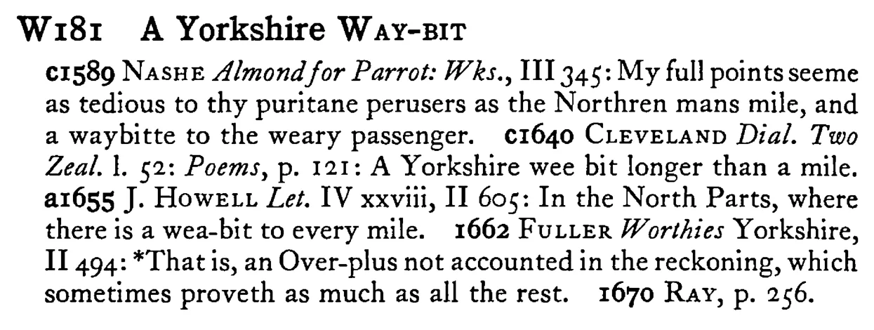A Yorkshire WAY-BIT - a scanned entry from Tilley's 1950 Dictionary of Proverbs.
