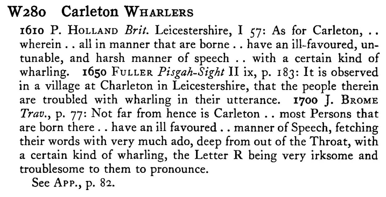 Carleton WHARLERS - a scanned entry from Tilley's 1950 Dictionary of Proverbs.