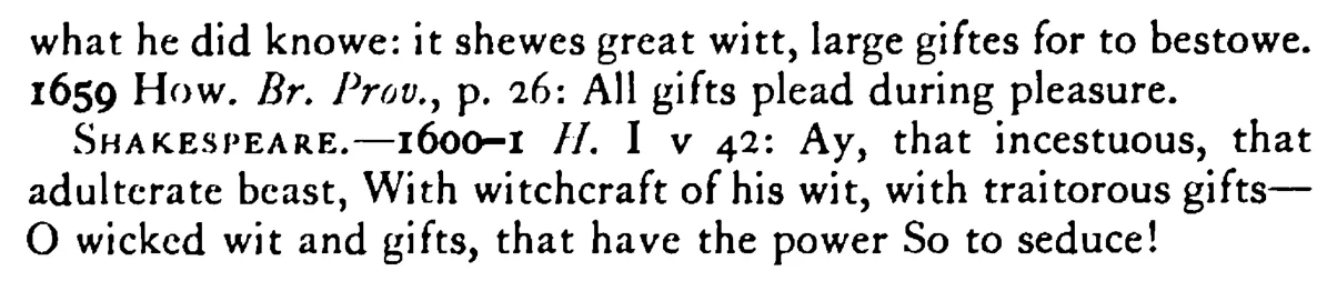 WOMEN are tempted by gifts - a scanned entry from Tilley's 1950 Dictionary of Proverbs. (continuation)