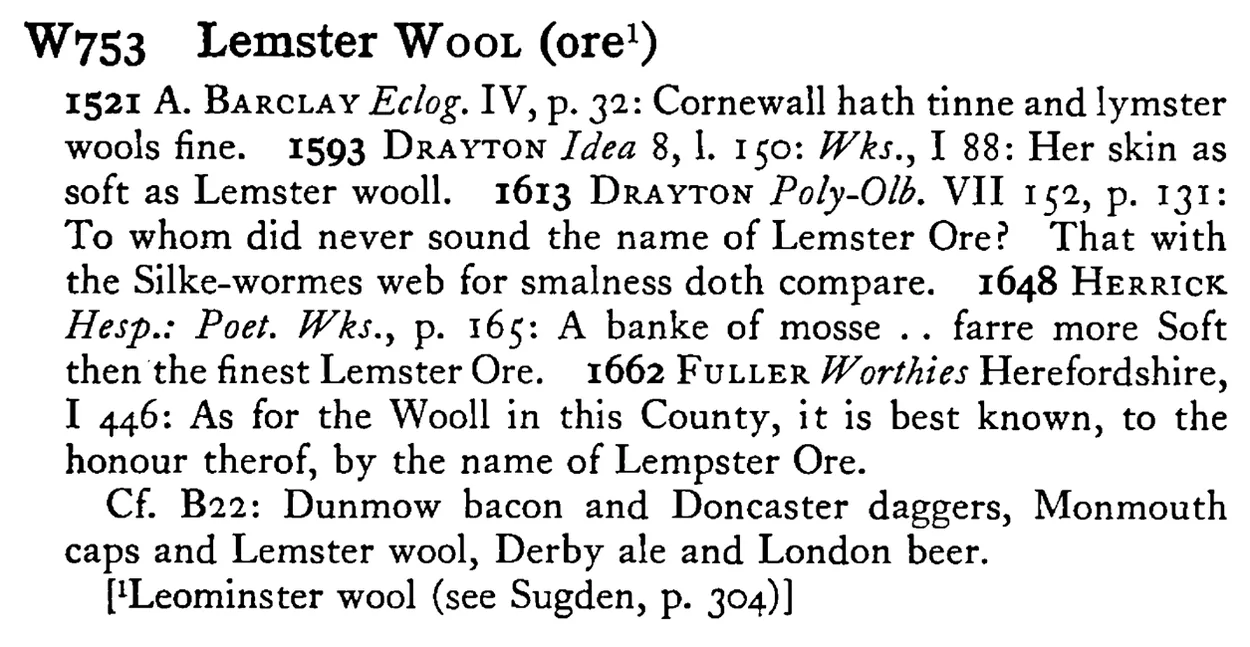 Lemster WOOL (ore¹) - a scanned entry from Tilley's 1950 Dictionary of Proverbs.