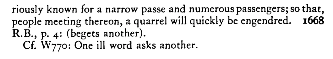 One ill WORD meets another and it were at the Bridge of London - a scanned entry from Tilley's 1950 Dictionary of Proverbs. (continuation)